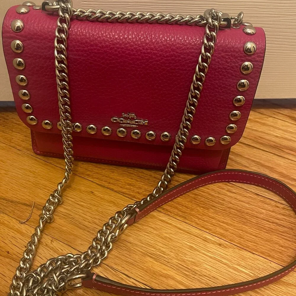Rasberry Pink studded chain COACH purse - Picture 1 of 6